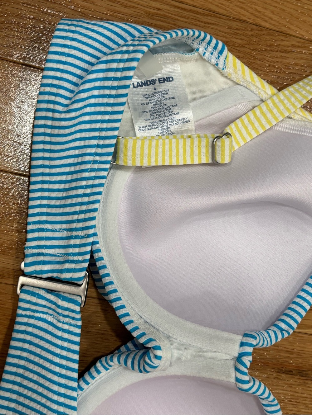 4 Piece Lands' End Blue, Red, Yellow & White Striped Swim Set Bikini/Rash Guards - Picture 6 of 7